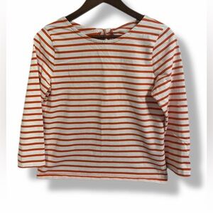 J.Crew Orange White Stripe Tie Back Top 3/4 Sleeve Cotton Size Small Nautical